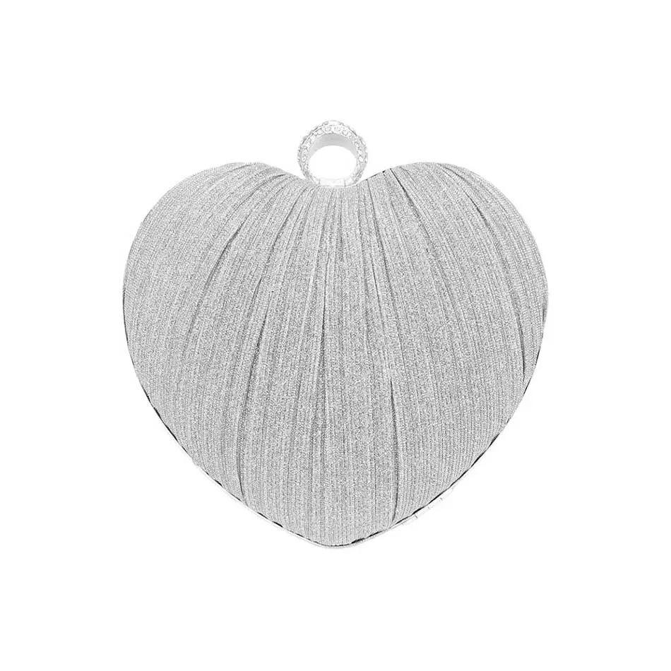 Sparkle Fabric Heart Fold Clutch Evening Bag Crossbody Bag