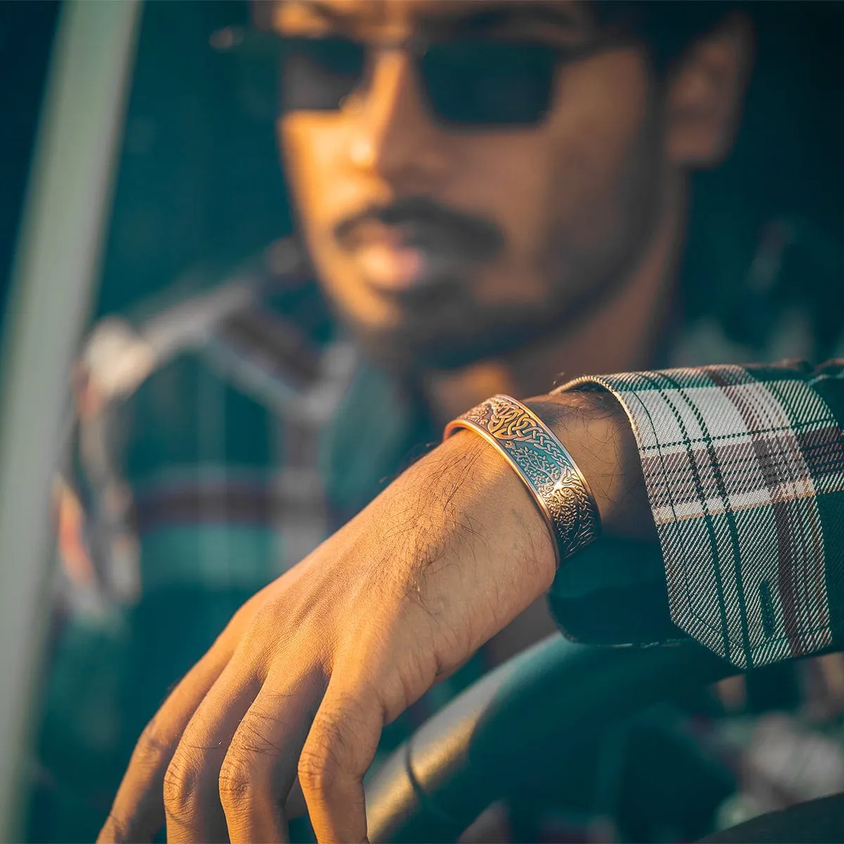 Stamped Irish Tree Magnetic Copper Bracelet Cuff for Men