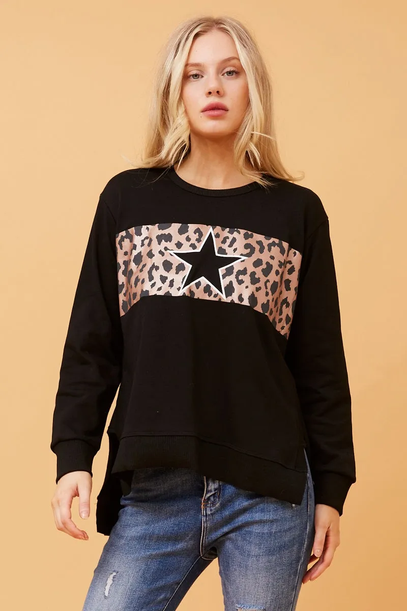 Star Leopard Sweat Black