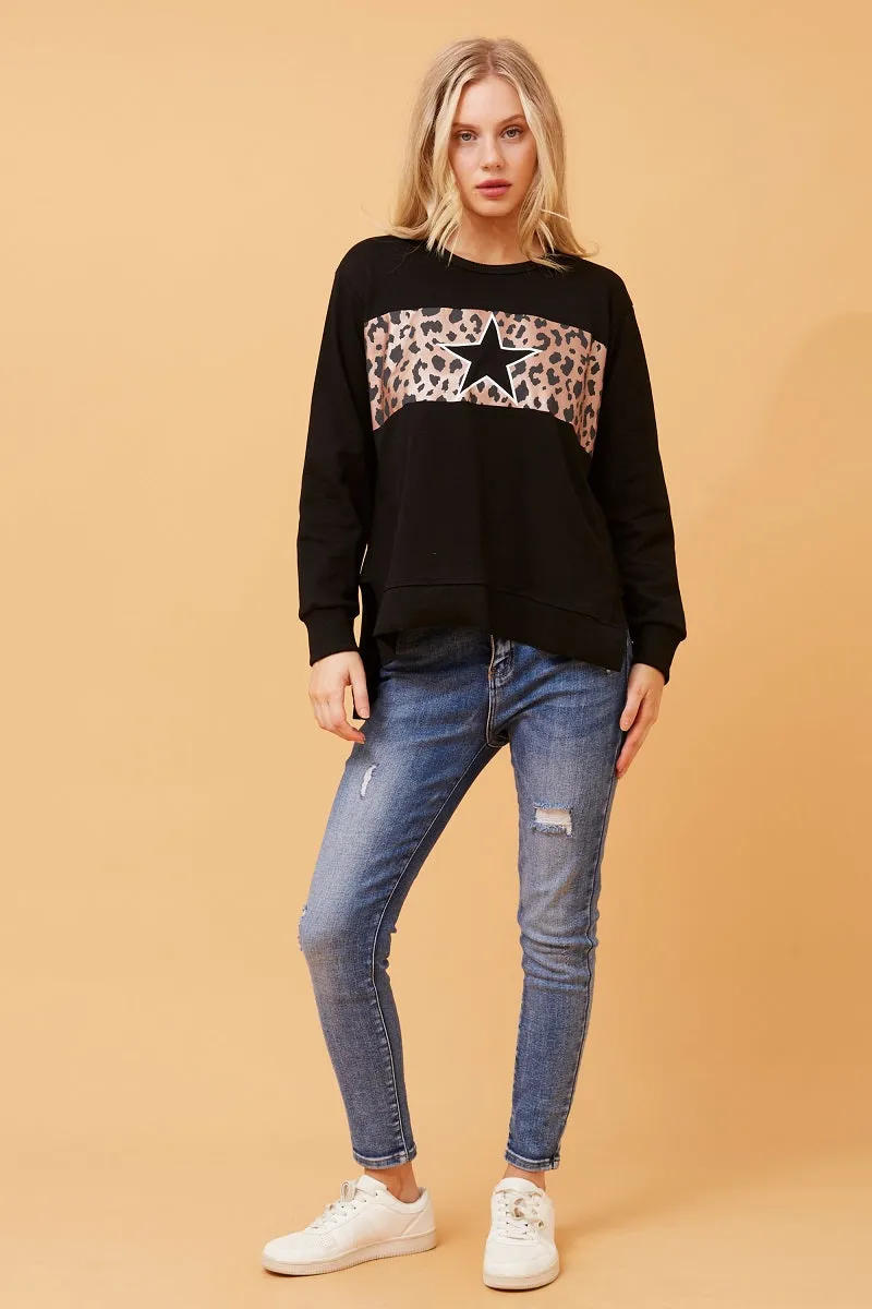 Star Leopard Sweat Black