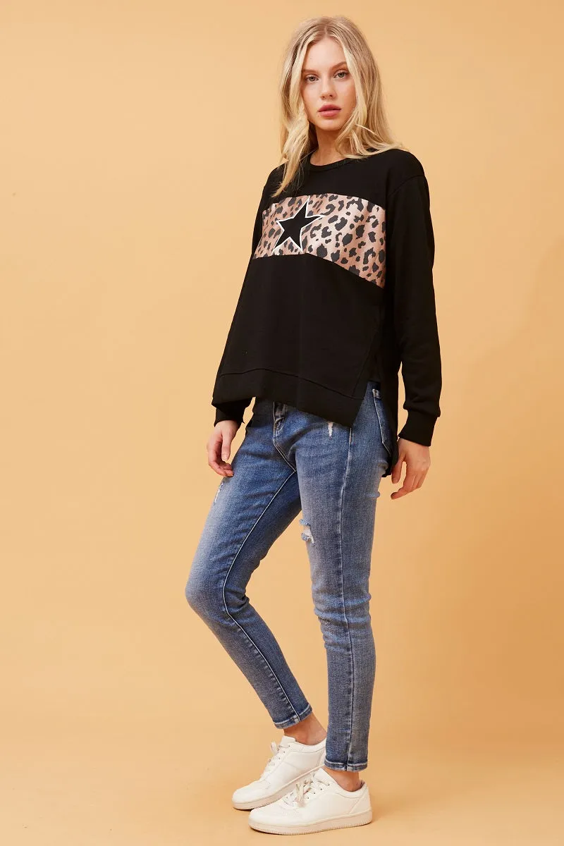 Star Leopard Sweat Black