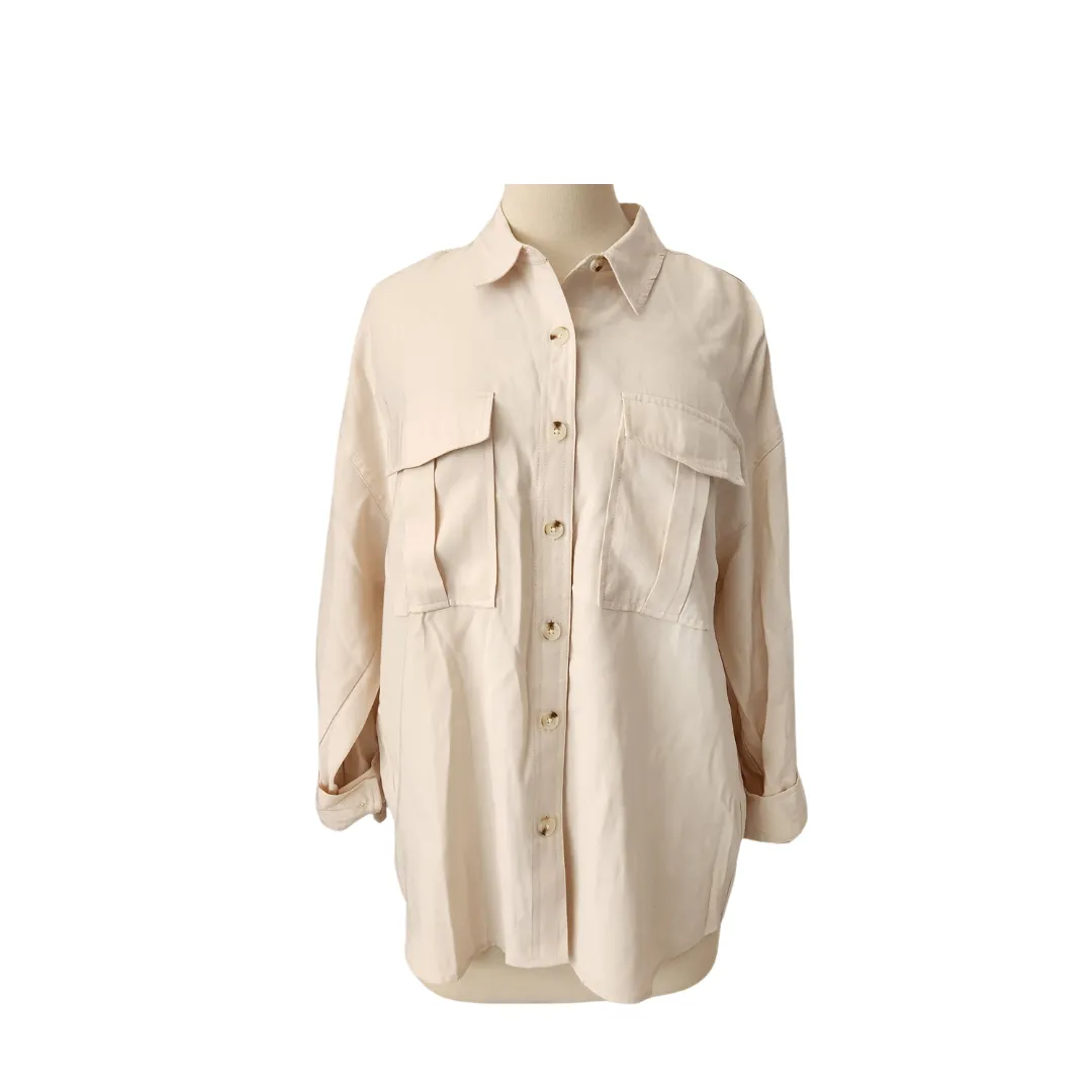 Stradivarious Cream Button-down Collared Shirt | Brand New |