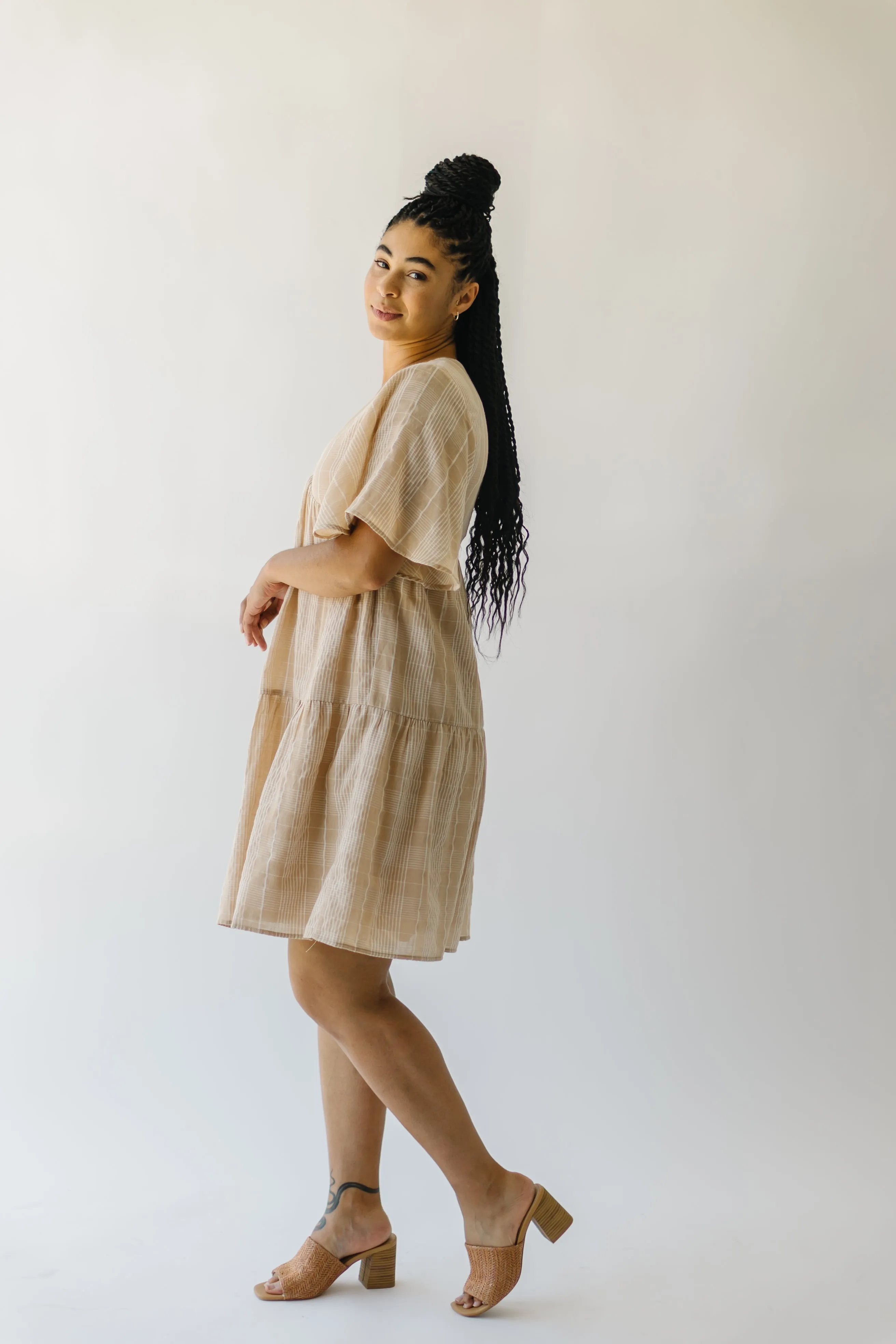 The Ashworth Tiered Dress in Taupe Stripe