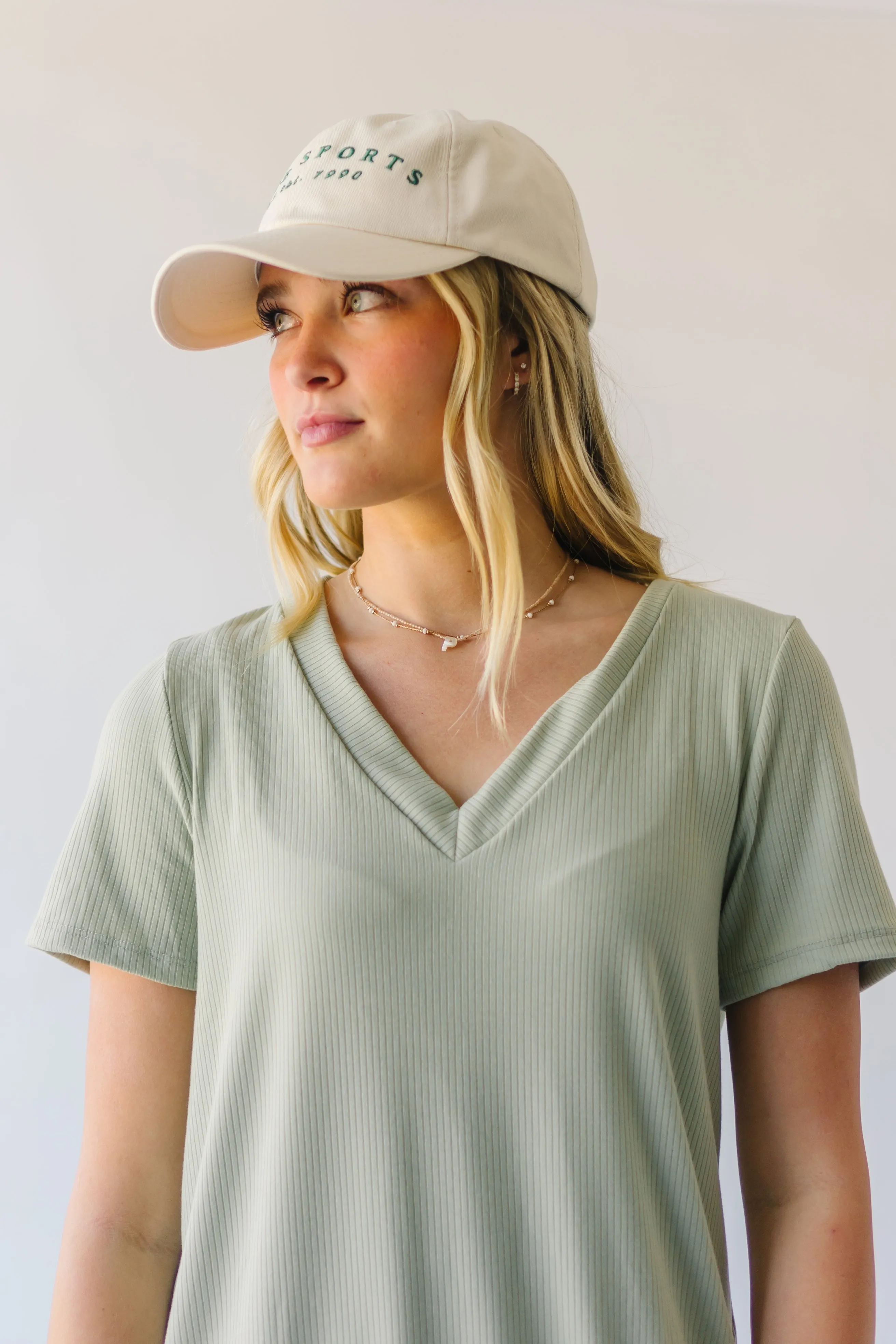 The Nyman Ribbed V-Neck Tee Dress in Sage