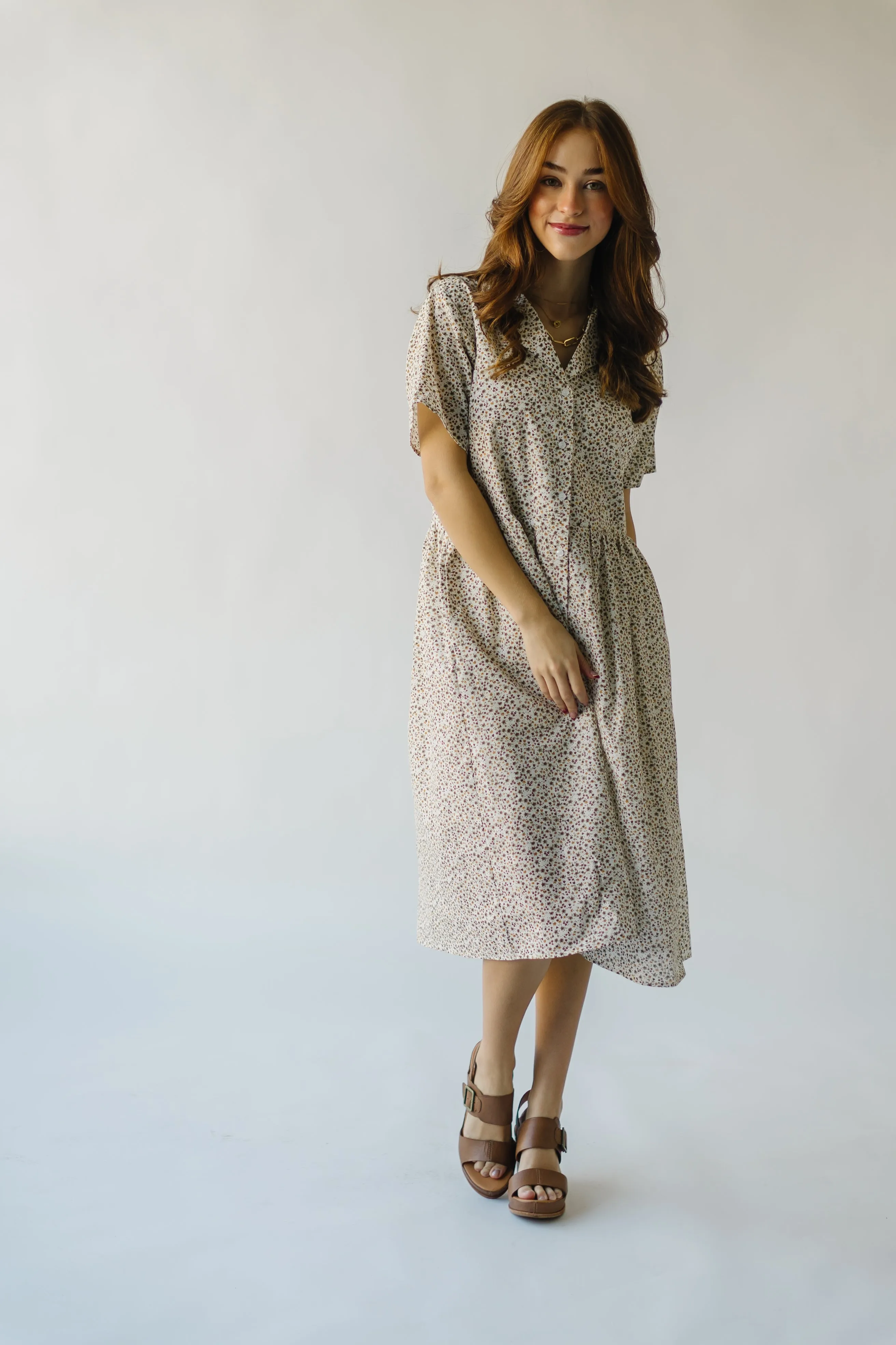 The Stayton Button-Up Dress in Brown Floral