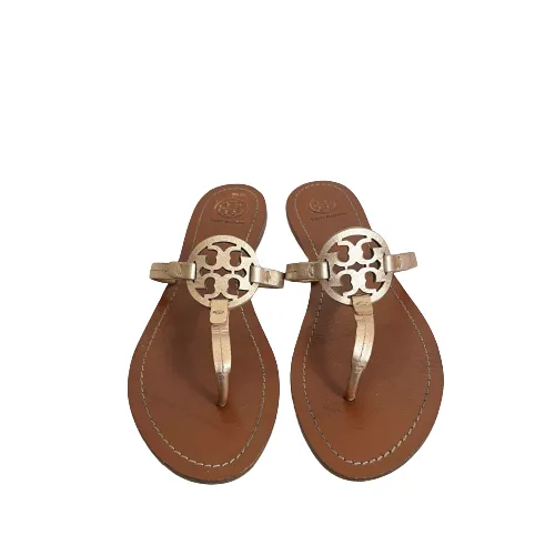 Tory Burch Gabrielle Rose Gold Metallic Vegan Leather Flat Thong Sandals | Pre Loved |