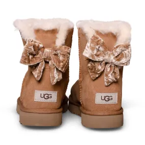 UGG Mini Bailey Bow Crushed Velvet Chestnut Boots - Women's