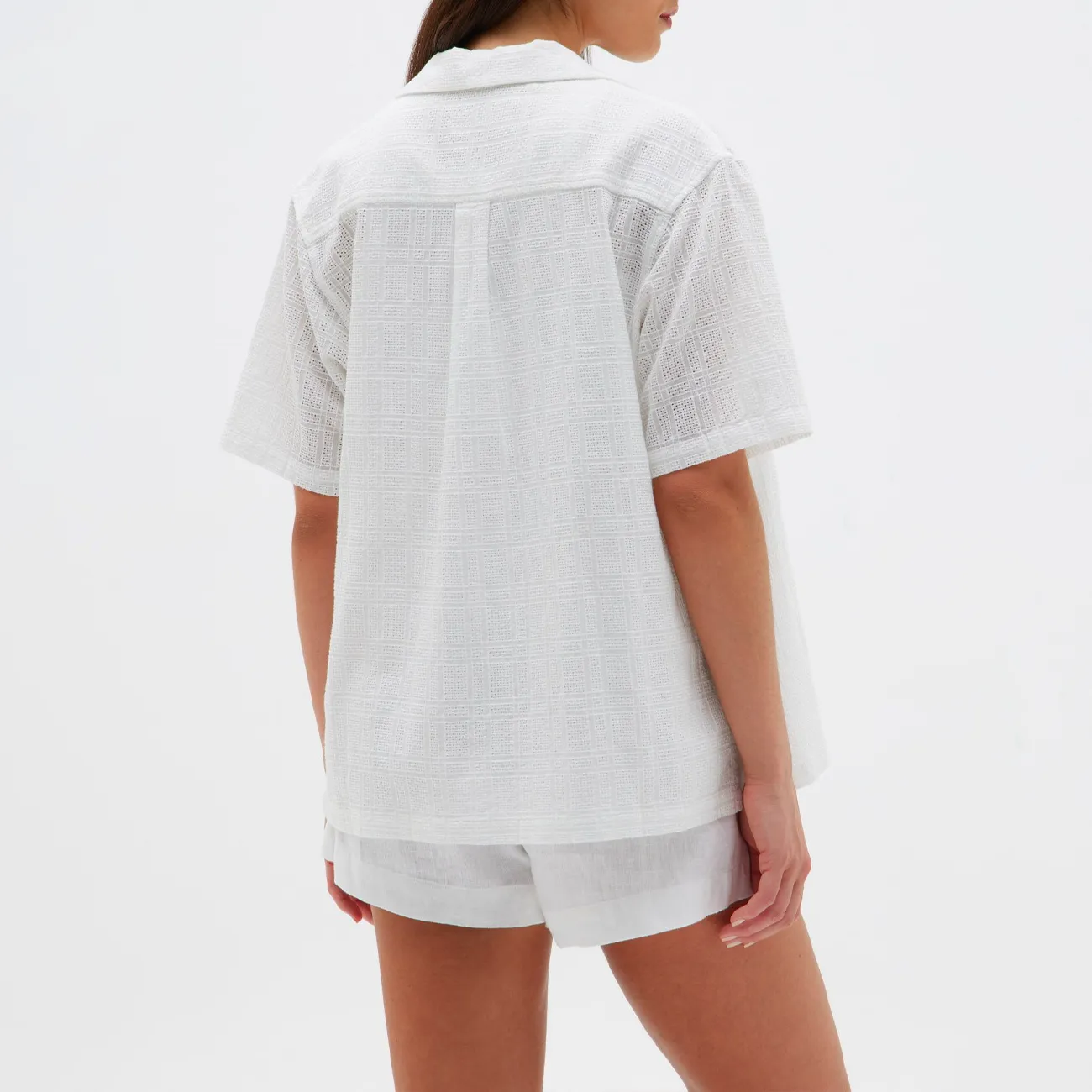 W BRODERIE ANGLAISE CAMP SHIRT WHITE