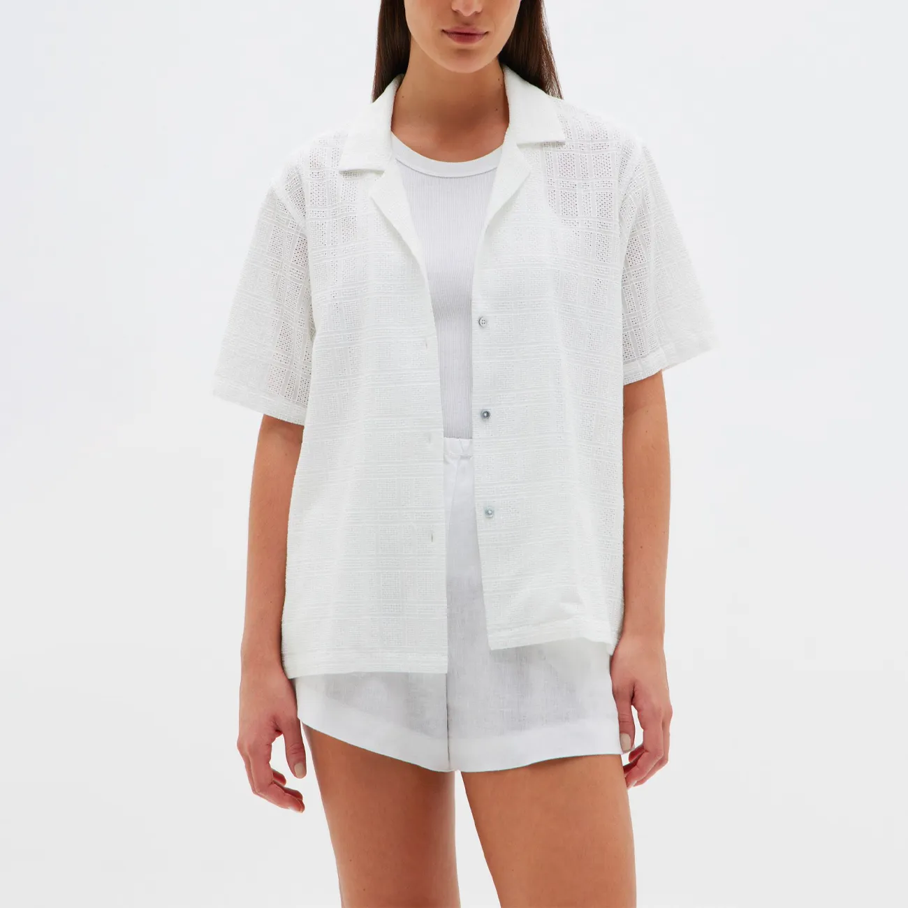 W BRODERIE ANGLAISE CAMP SHIRT WHITE