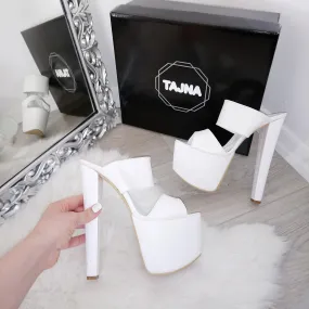 White Double Strap Platform Mules