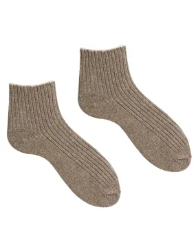 Women's Tipped Rib Wool Cashmere Shortie Socks (Mushroom)