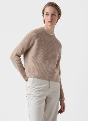 Women's Wool Cashmere Rib Jumper in Oatmeal Melange