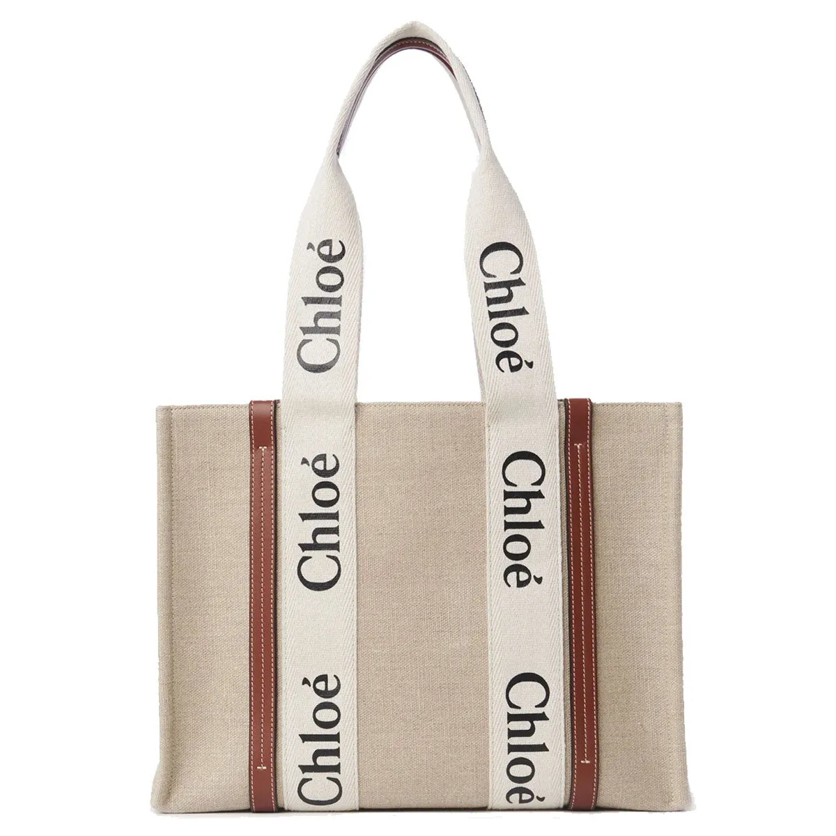 Woody Tote Medium Linen, White/Brown