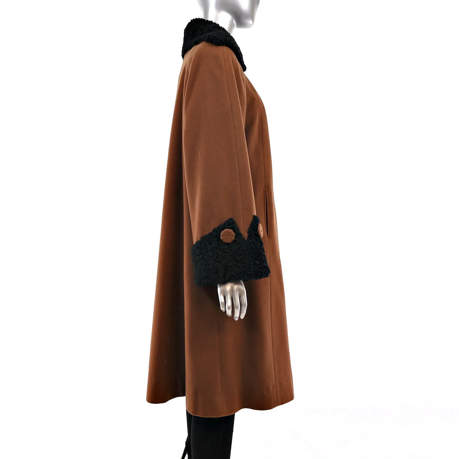 Wool Coat with Persian Lamb Trim- Size L