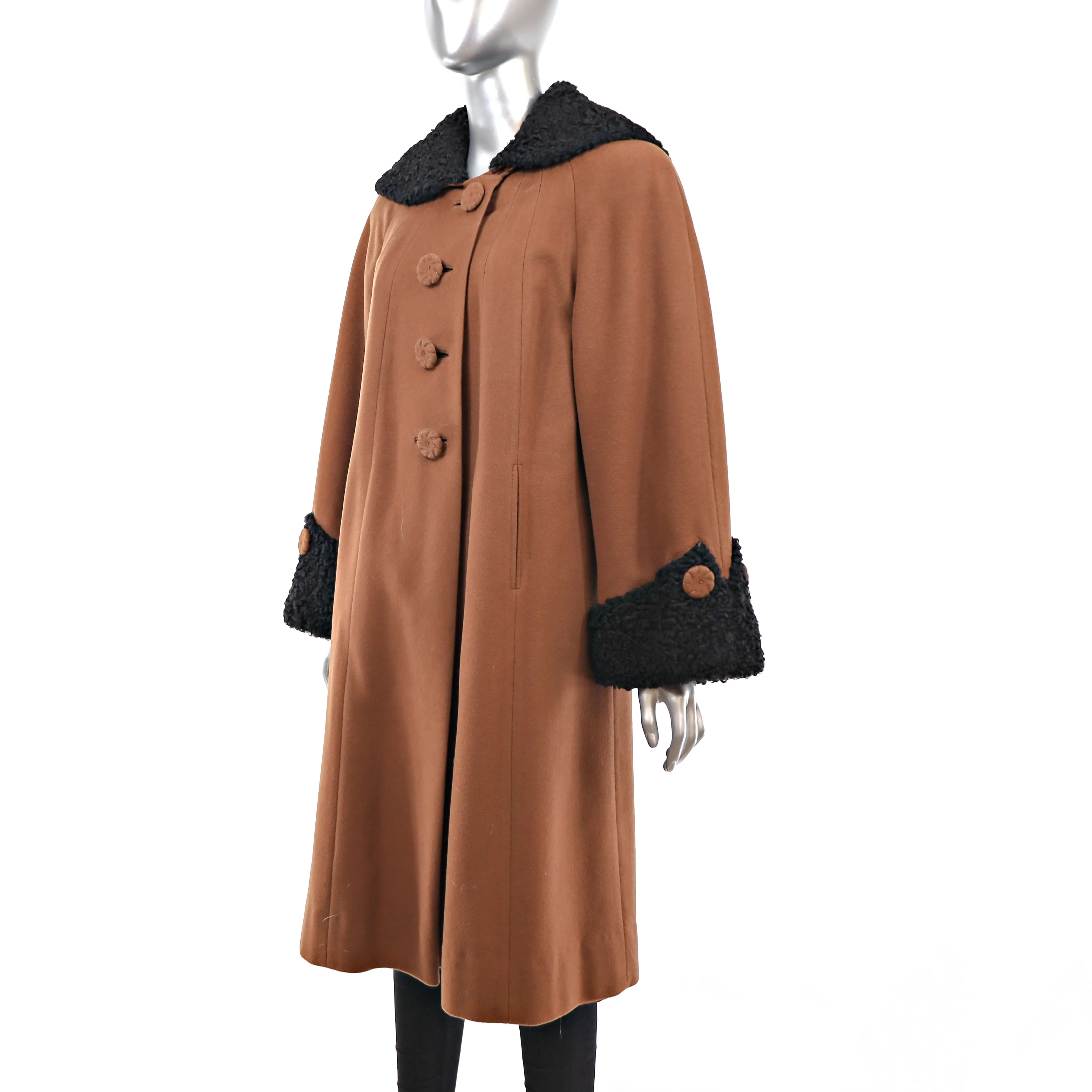 Wool Coat with Persian Lamb Trim- Size L