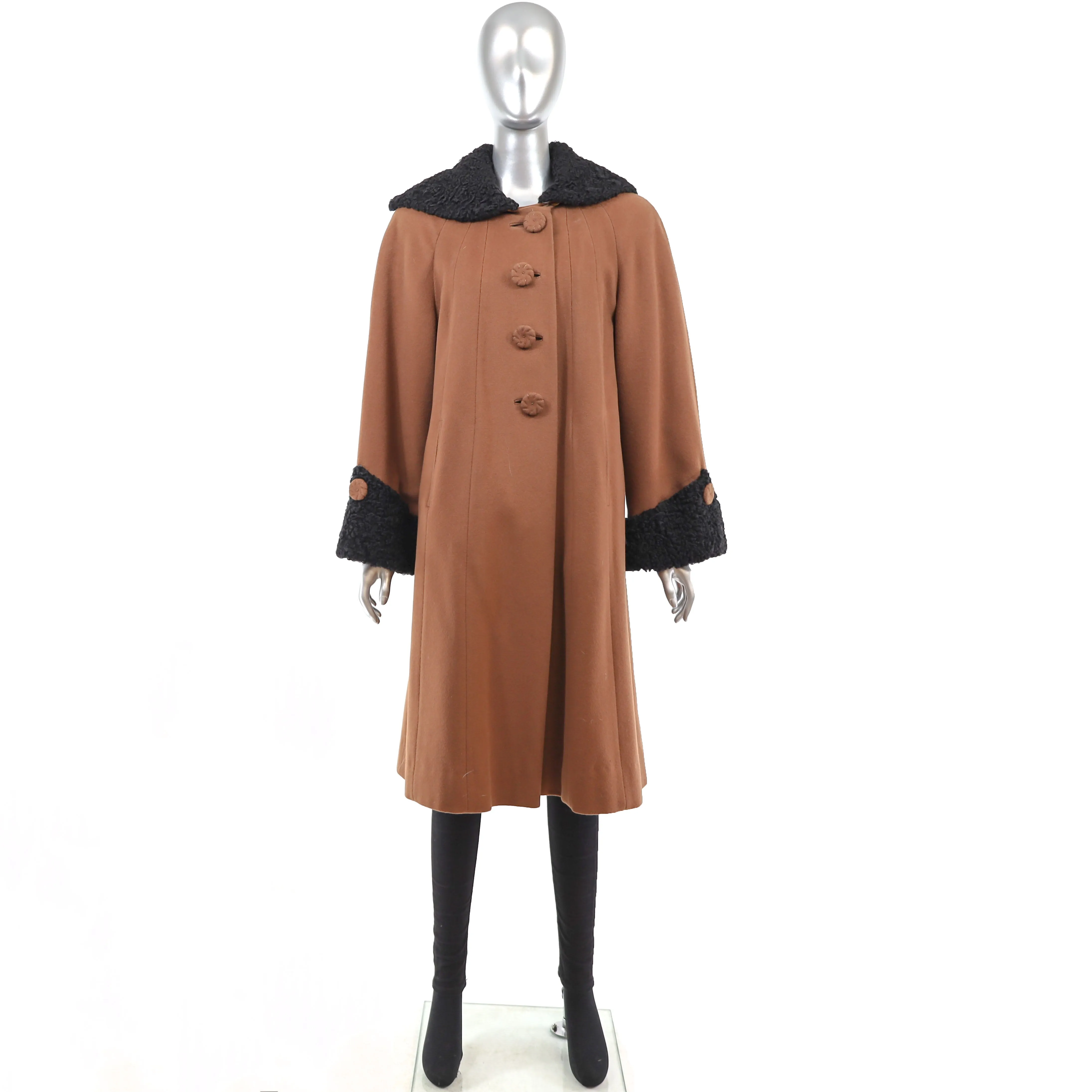 Wool Coat with Persian Lamb Trim- Size L