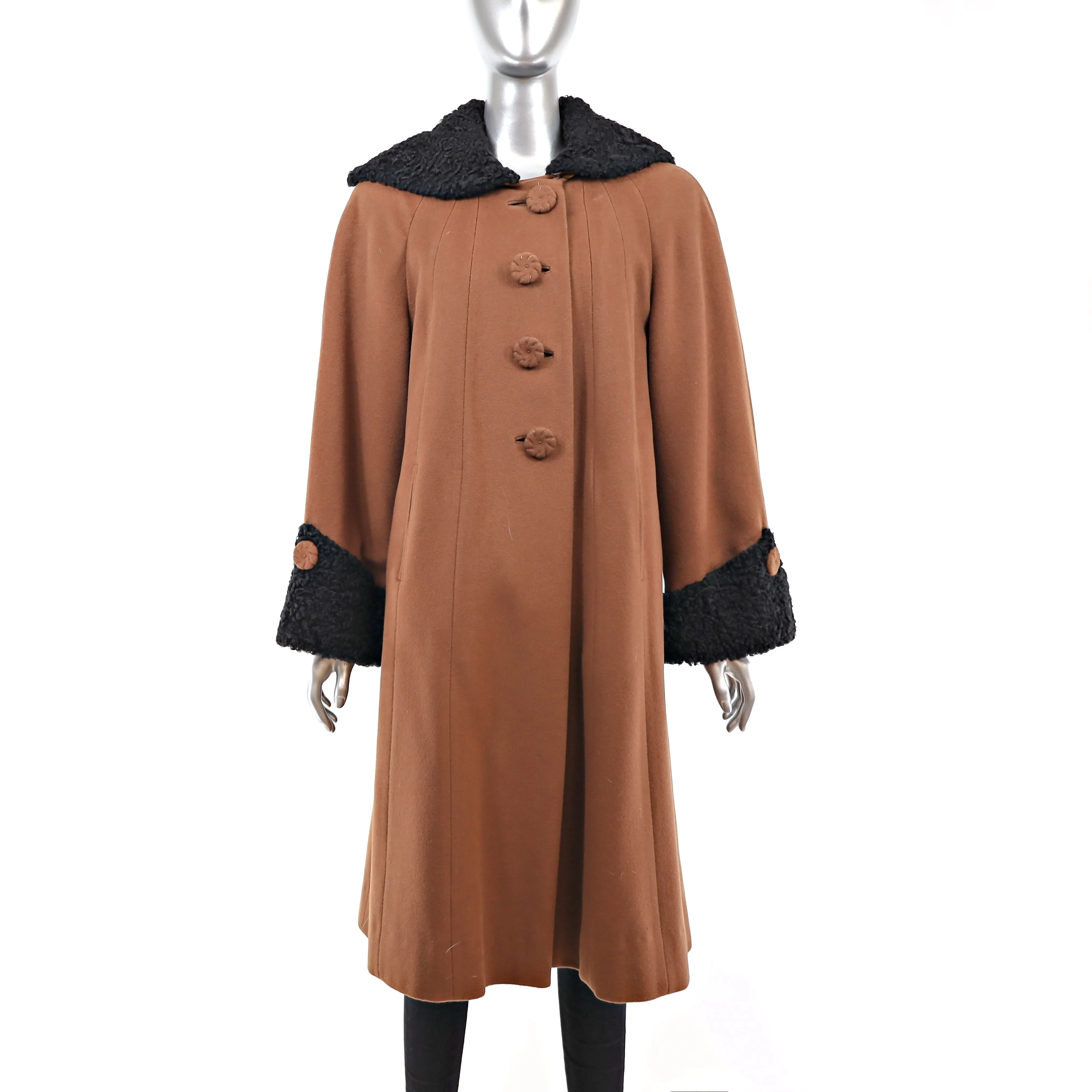 Wool Coat with Persian Lamb Trim- Size L