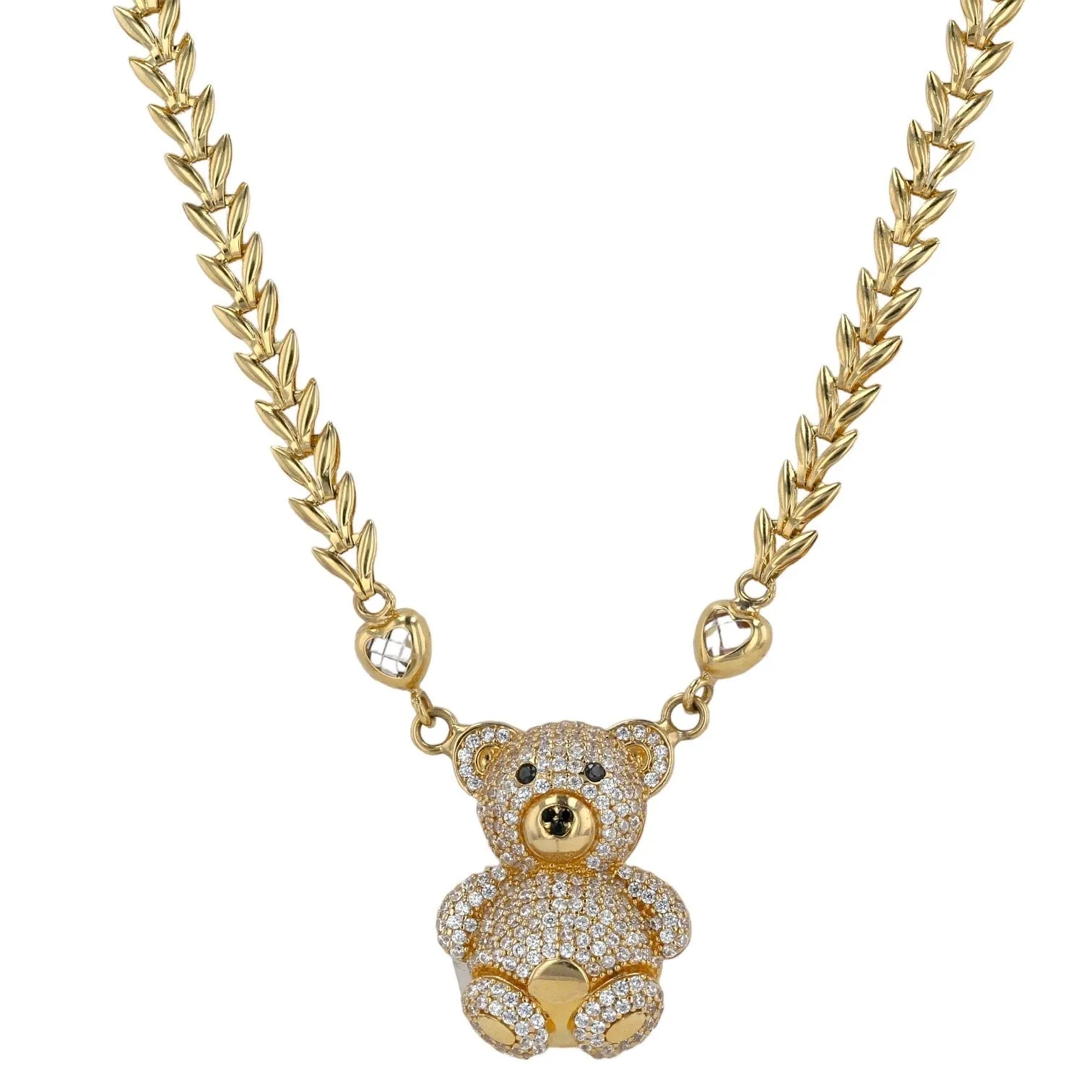 Yellow 14k gold teddy bear necklace